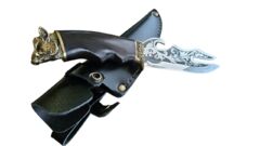 Нож-вилка в кожаном чехле Кабан 14см 187-2045