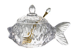 Икорница с крышкой+ложка Золотая рыбка 16см 355-004