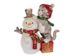 Скульптура Новогодняя коллекция Тигр и снеговик 10см 192-169